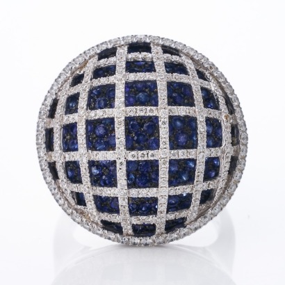 18ct White Gold, 3.32ct Sapphire / 1.26ct Diamond Dome Ring