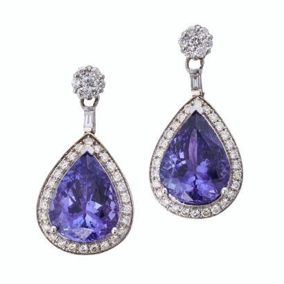 14ct White Gold, 10.00ct Tanzanite / 0.96ct Diamond Drop Earrings