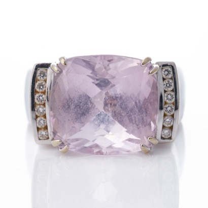 18ct White Gold, 13.83ct Kunzite, 0.18ct Diamond / 0.29ct Pink Sapphire Ring