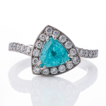 Partridge Jewellers, 18ct White Gold, 1.34ct Paraiba Tourmaline / 0.65ct Diamond Cluster Ring