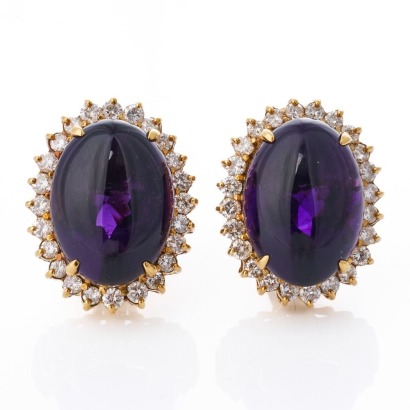 18ct Yellow Gold, Amethyst / 2.74ct Diamond Earrings