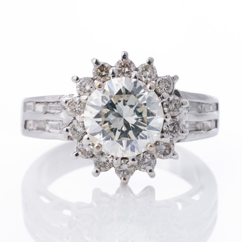 An Important, 18ct White Gold, 2.02ct Round Brilliant Cut Diamond - GIA certified / 0.57ct Diamond Ring