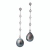 18ct White Gold, Black Pearl / 0.30ct Diamond Drop Earrings
