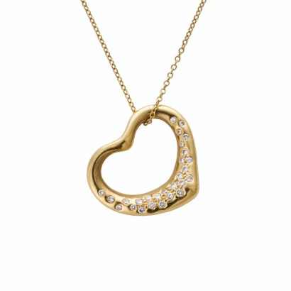Tiffany & Co, Elsa Peretti 18ct Gold, 0.25ct Diamond Open Heart Pendant