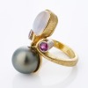 18ct Gold, 4.23ct Moonstone / 13.5mm Black Pearl / 0.91ct Ruby Ring - 2
