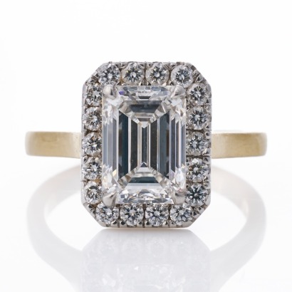 An Important, 18ct Yellow Gold / Platinum, 2.80ct Emerald Cut Diamond - GIA certified / 0.52ct Diamond Cluster Ring