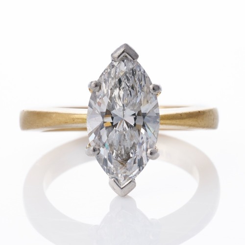 Sutcliffe, An Important, 18ct Yellow Gold / Platinum, 3.00ct Marquise Cut Diamond Solitaire Ring, HRD certified