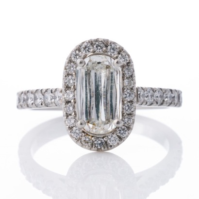 Sutcliffe, An Important, Platinum, 1.22ct Criss Cut Diamond Centre - GIA Certified / 0.69cts Diamond Halo Ring