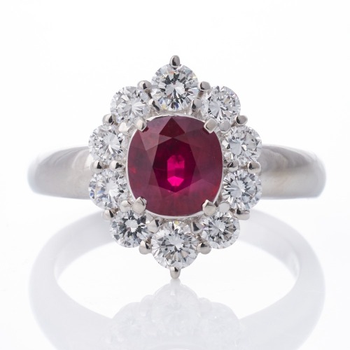 Platinum, 1.90ct Ruby / 1.06ct Diamond Cluster Ring