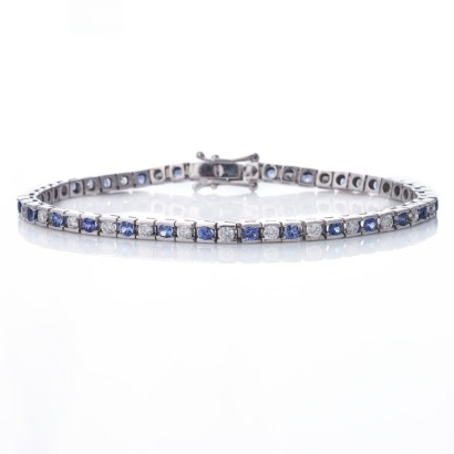 18ct White Gold, 2.20ct Sapphire / 1.66ct Diamond Tennis Bracelet