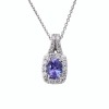 14ct White Gold, 1.30ct Tanzanite / 0.80ct Diamond Cluster Pendant on 50cm, 9ct White Gold, Trace Chain