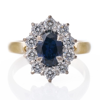Landau Jewellery, 18ct Yellow / White Gold, 1.40ct Sapphire / 1.00ct Diamond Cluster Ring