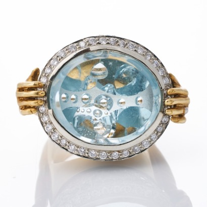 Jeff Appling, 18ct Yellow Gold, 23.80ct Aquamarine / 2.84ct Diamond Dress Ring