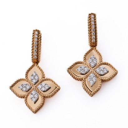 Roberto Coin, 18ct Rose Gold, 0.50ct Diamond Set, Princess Flower Earrings