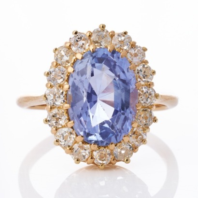 22ct Yellow Gold, Handmade, 4.75ct Sapphire / 1.00ct Diamond Cluster Ring