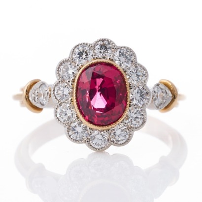 18ct Yellow Gold, 1.57ct Red Spinel / 0.77ct Diamond Ring by Ebbeke & Co.