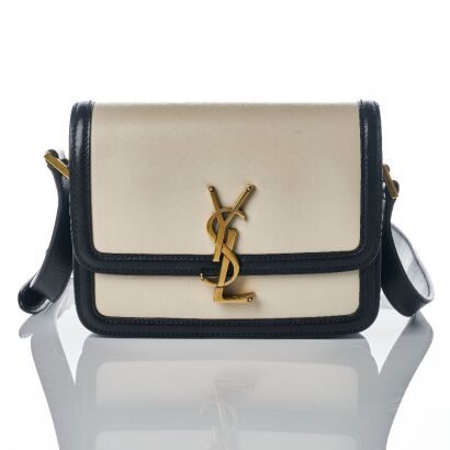 Saint Laurent, Crema Soft & Nero Smooth Calfskin Solferino Bag, Size Small