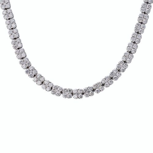 18ct White Gold, Modern, 16.75ct Diamond Quatrefoil Link Necklace