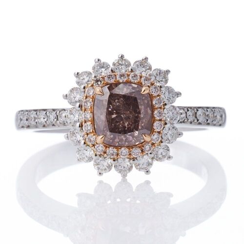 18ct White Gold, 1.01ct Fancy Pinkish Brown, 0.64ct Diamond Cluster Ring
