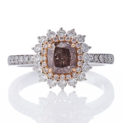 18ct White Gold, 1.01ct Fancy Pinkish Brown, 0.64ct Diamond Cluster Ring