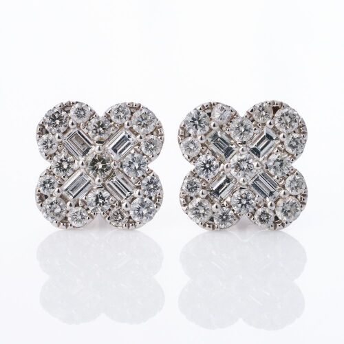 18ct White Gold, 2.38ct Diamond Clover Stud Earrings