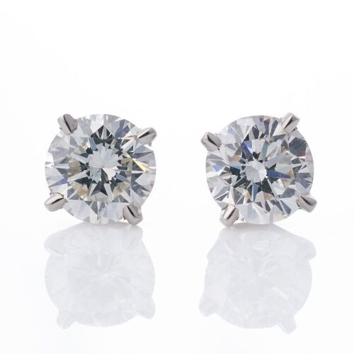 Partridge Jewellers, Platinum / 18ct White Gold, Modern, 2.11ct Diamond Stud Earrings - As new