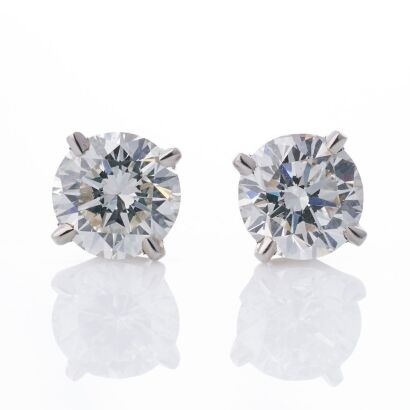 Partridge Jewellers, Platinum / 18ct White Gold, Modern, 2.11ct Diamond Stud Earrings - As new