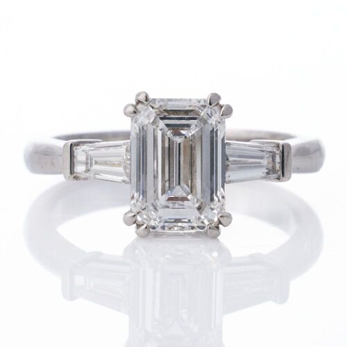 Village Goldsmith, Platinum, 1.60ct Emerald Cut, D colour, Flawless / 0.37ct Baguette Diamond Ring - GIA certified