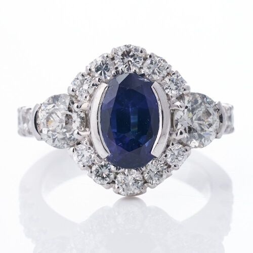 Calleija, 18ct White Gold, Modern, 3.48ct Sapphire / 2.67ct Diamond Cocktail Ring