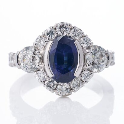 Calleija, 18ct White Gold, Modern, 3.48ct Sapphire / 2.67ct Diamond Cocktail Ring