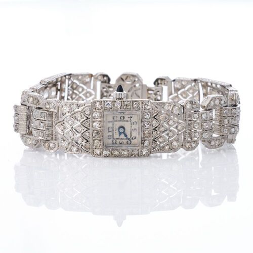Platinum, Antique, Art Deco, 4.30ct Diamond Geneva Ladies Manual-wind Wristwatch