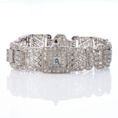 Platinum, Antique, Art Deco, 4.30ct Diamond Geneva Ladies Manual-wind Wristwatch
