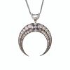 Silver / 18ct Rose Gold, Antique, 5.86ct Diamond / 0.22ct Sapphire Crescent Pendant on 47cm Chain