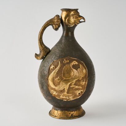A Chinese Tang Dynasty Style Gilt Bronze 'Rooster-head' Ewer
