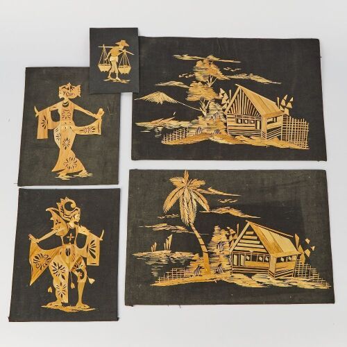 A Set of Five Wheat Stalk Patchworks