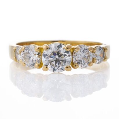 18ct Yellow Gold, Traditional, 0.90ct / 1.12ct Diamond Five Stone Ring, GIA certified