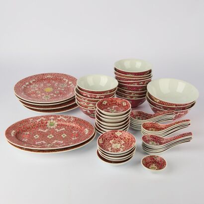A Set of 20th Century Chinese Jingdezhen Rouge-Red Decorated Tableware