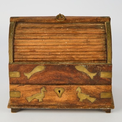 A Wood Crafted Box with Brass Applique
