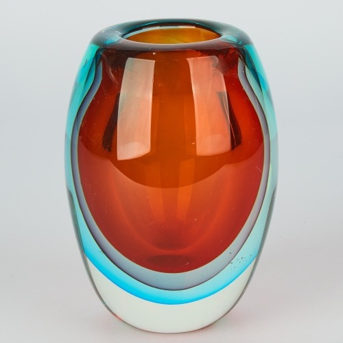 A Large Handblown Red and Blue Glass Vase