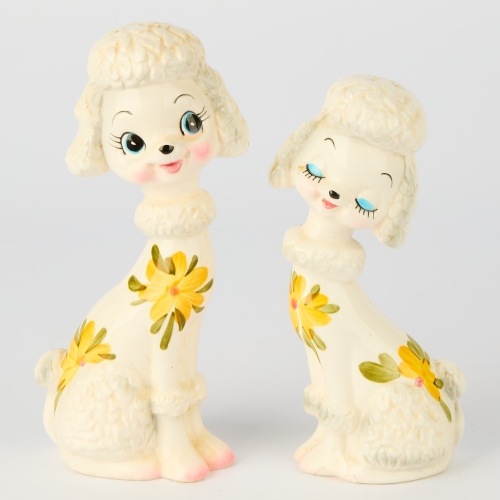 A Pair of Ceramic Japanese Poodle Salt and Pepper Shakers