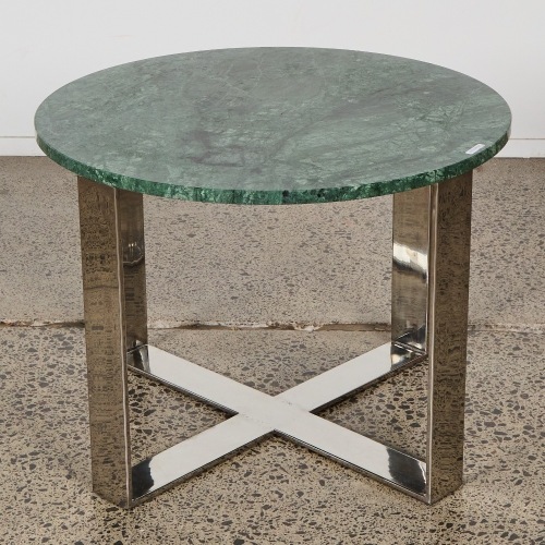 A Milo Baughman Style Chrome and Green Marble table