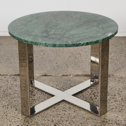 A Milo Baughman Style Chrome and Green Marble table