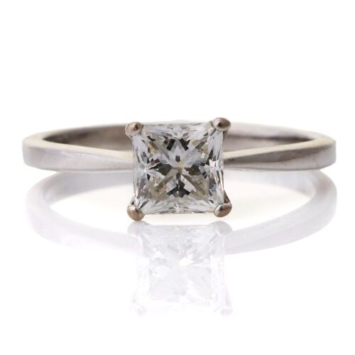 77 Diamonds, 18ct White Gold, 0.94ct Princess Cut Diamond Solitaire Ring, GIA certified