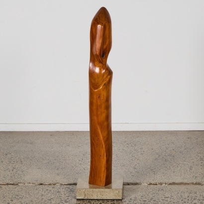 A Vintage Abstract Kauri Sculpture on a Stone Base