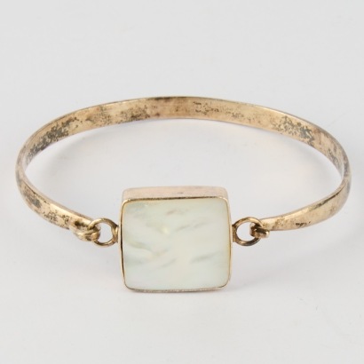 A 925 Silver Bangle With Inlay Of Mother of Pearl