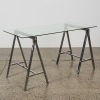 A Modern Glass and Chrome Trestle Table - 2