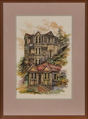 A Large Framed Pen and Wash Work of Wellington Villas by 'Simone', 1990