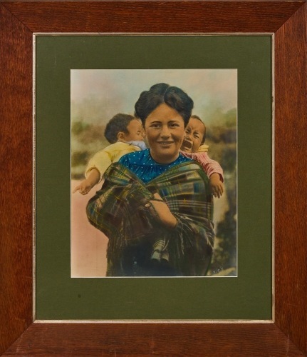 A Handcoloured Print of A Mother with Children AF