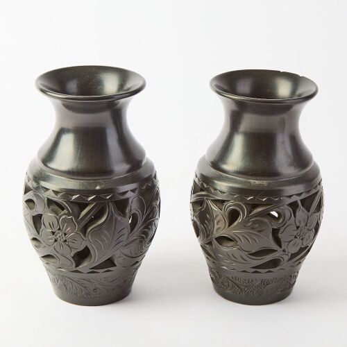 A Pair of Chinese 20th Century Black-glazed Vases