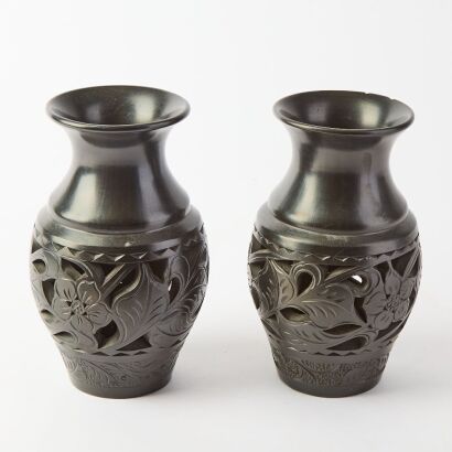 A Pair of Chinese 20th Century Black-glazed Vases
